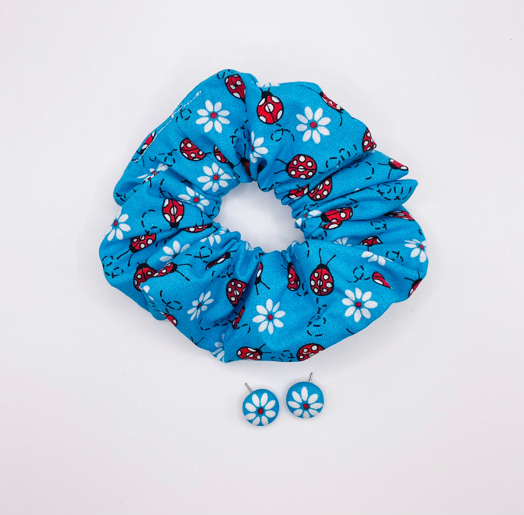 Duo chou mini - Coccinelles tissu bleu