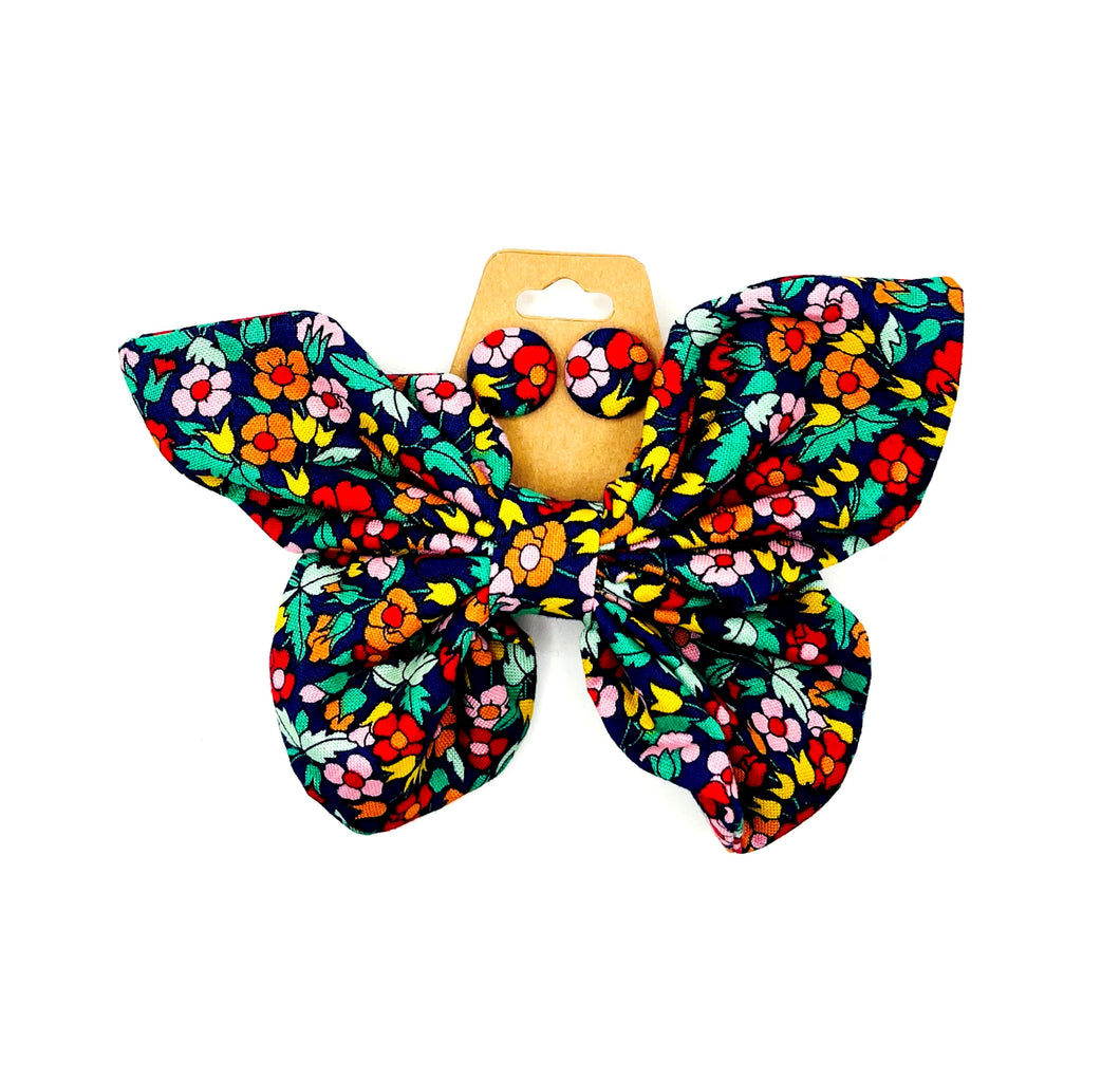 Duo barrette papillons  - fleurs de couleurs