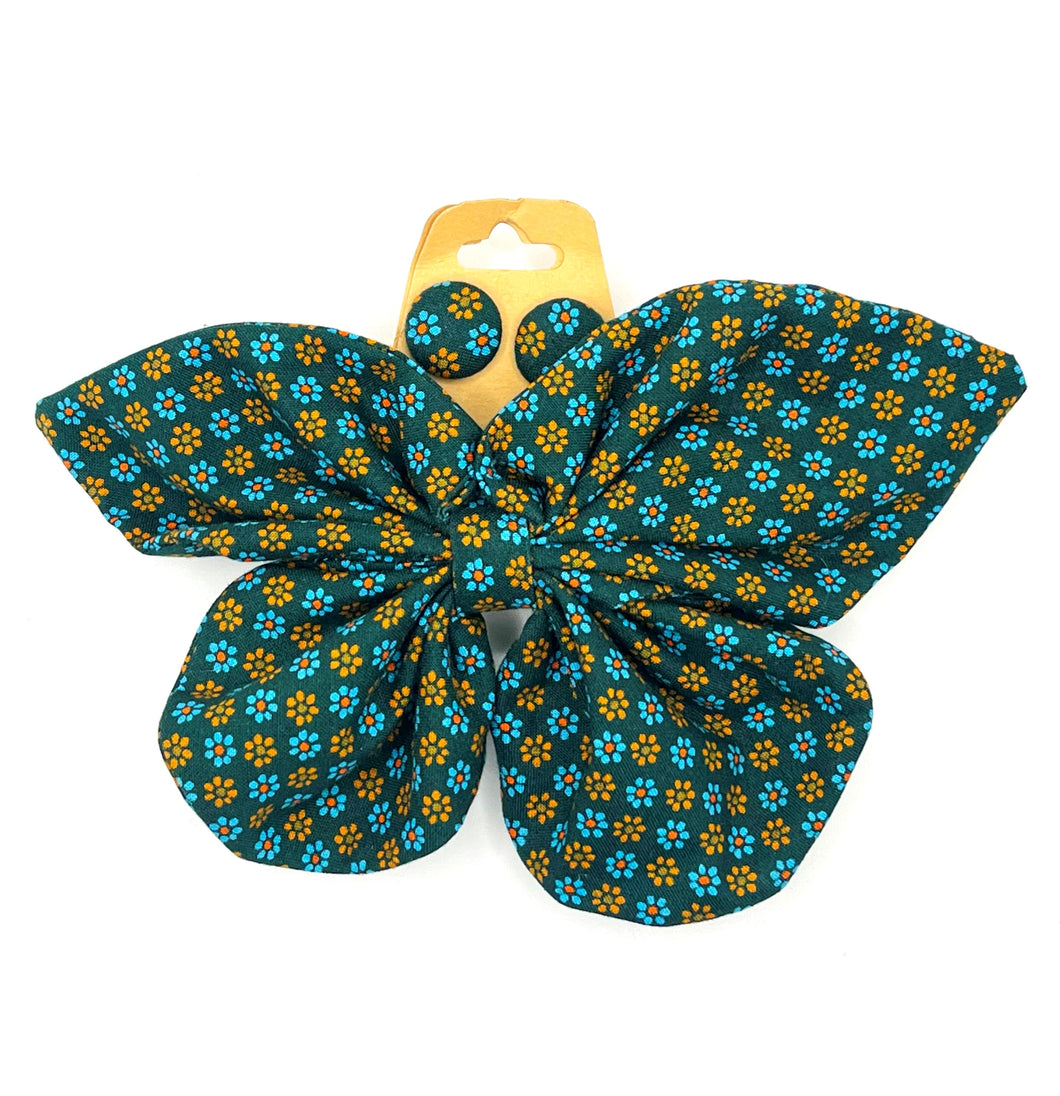 Duo barrette papillons  - fleur bleu et jaune