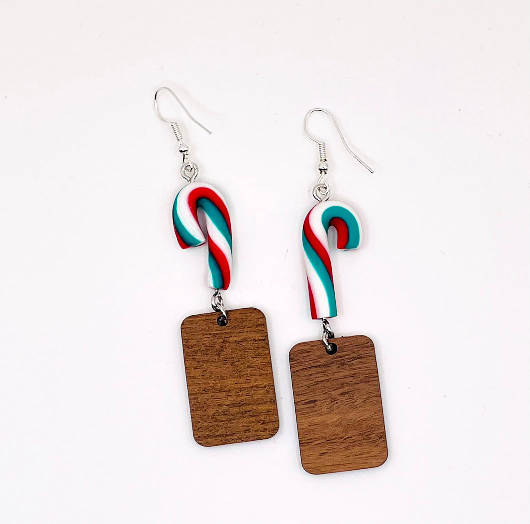 Boucles d’oreilles pendantes - Noel (rouge) avec bois