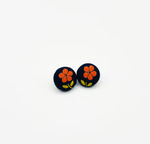 Load image into Gallery viewer, Duo barrette papillons  - bleu marine fleurs oranges et jaunes
